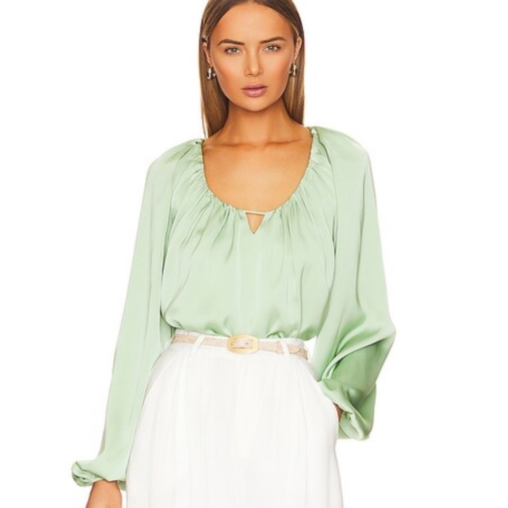 Jonathan Simkhai | Quiet Luxury Brenton Puff Sleeve Top in Spring Green | S